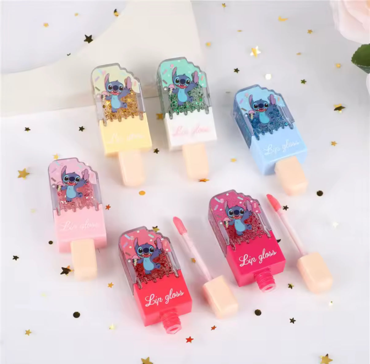 6pcs Stitch Lip Glaze Anime Long-lasting Moisturizing Lip Gloss Cartoon Girl Lip Gloss Transparent Colour Cosmetics Gifts**