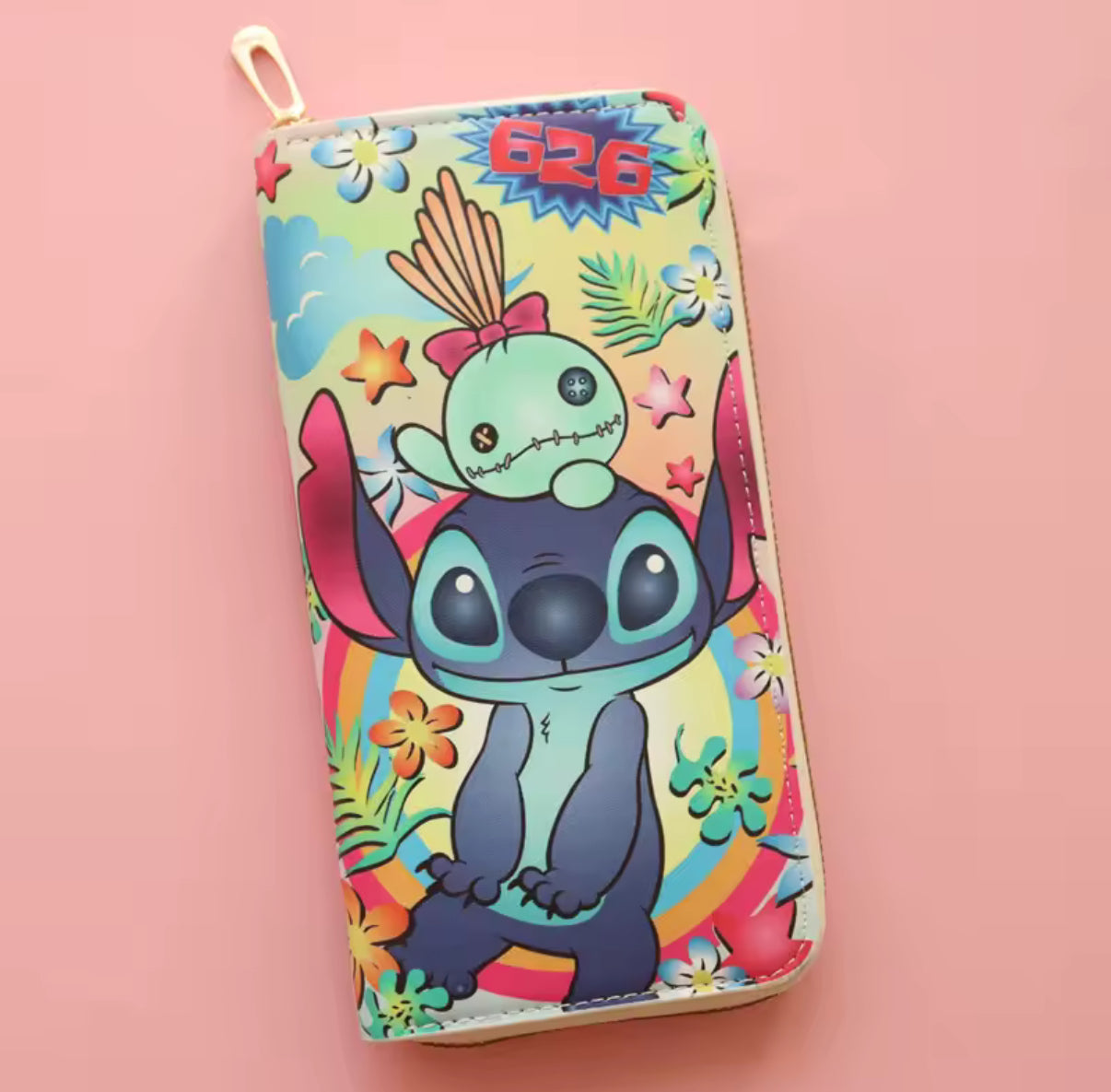 Disney Stitch Long Wallet For Girls / Boys - Coin Purse Card Holder Organiser - Clutch Anime  PU Leather Zipper Purse / Wallet