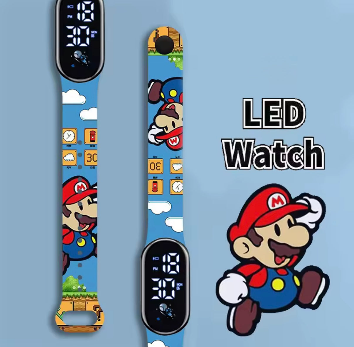 Super Mario Bros - Anime Cartoon - LED Watch - Silicone Strap - Colourful Digital Watch - Kawaii - Perfect Birthday / Christmas Gift For Kids**