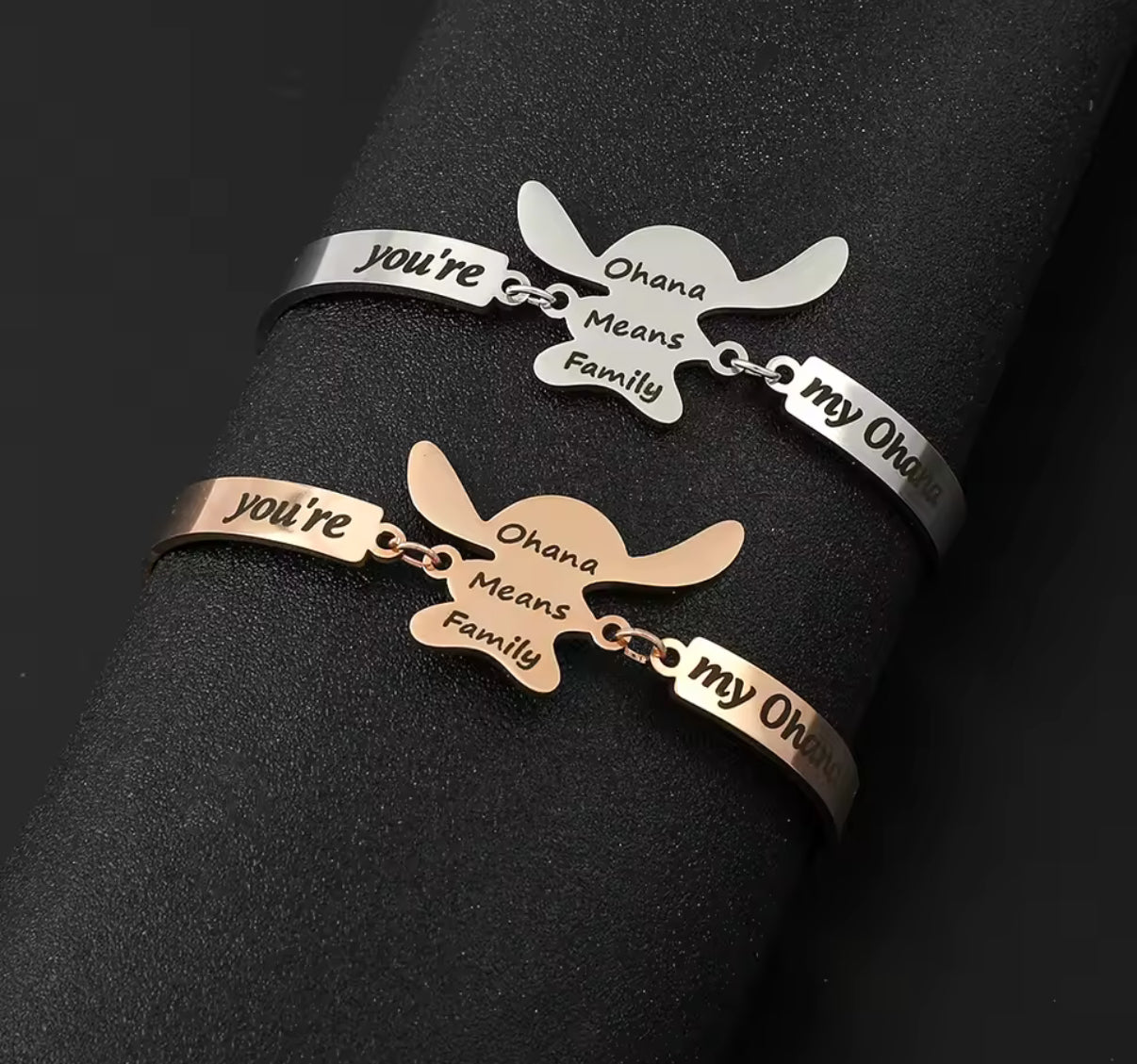 Stitch Anime / Cartoon - Ohana Means Family Anime
Bracelet - Stainless Steel Jewellery - Cute Bracelets Gift for Girl / Woman - Silver & Rose Gold Coloured