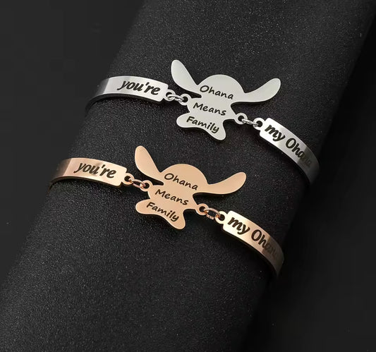 Stitch Anime / Cartoon - Ohana Means Family Anime
Bracelet - Stainless Steel Jewellery - Cute Bracelets Gift for Girl / Woman - Silver & Rose Gold Coloured