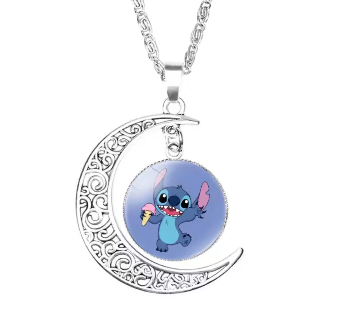 Disney Stitch / Angel 1, 2 & 3 Piece Jewellery Set - Pendant Necklace Star - Silver Coloured - Cartoon Angel Necklace Moon Pendant Couple Anime - Jewellery Birthday / Christmas Gift