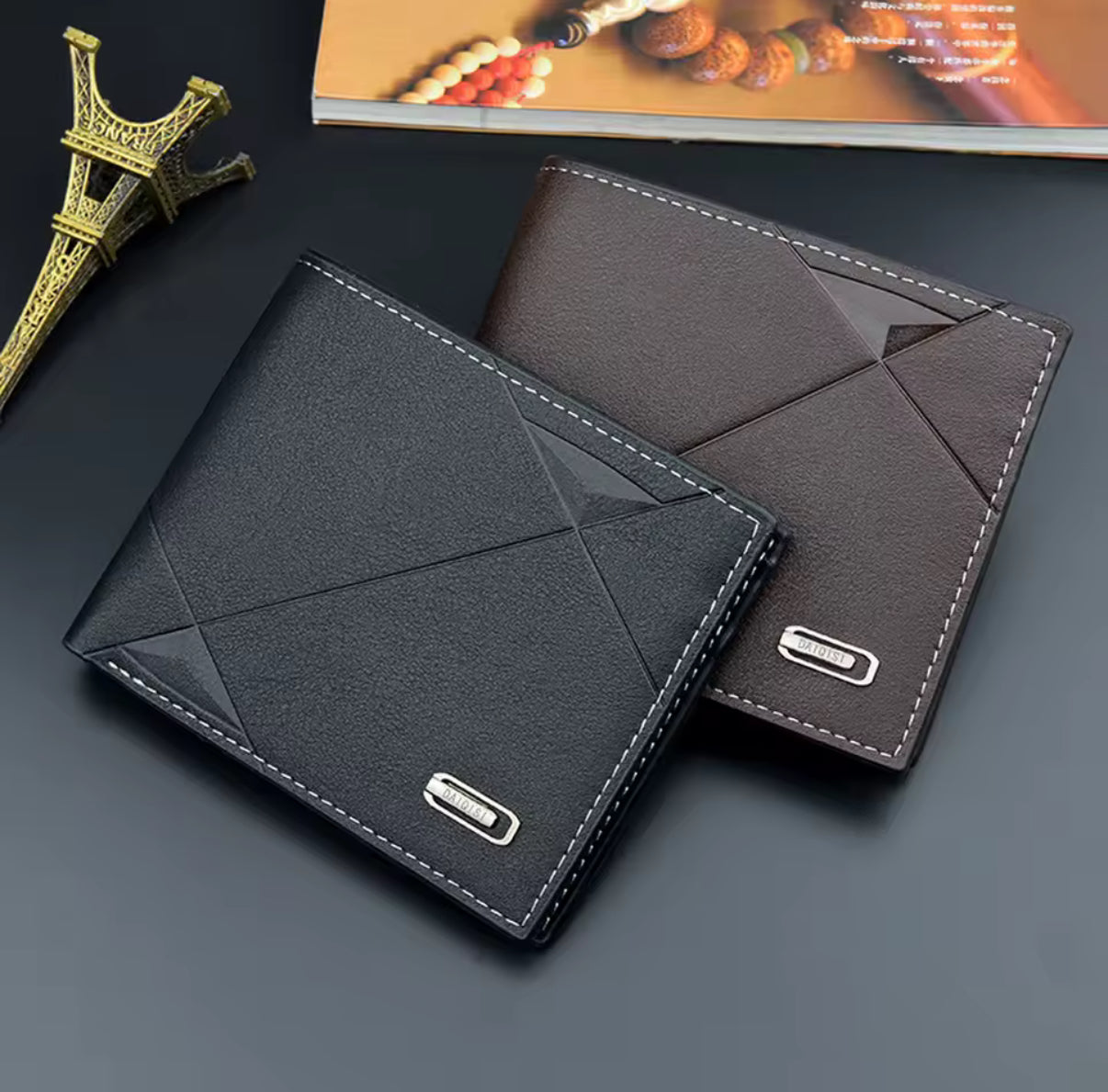 Men Short Bifold Faux Leather - Credit ID Card Holder - Wallet - Notes-fold Wallet - Clutch Solid Business Slim
Wallet - Perfect Gift For Him