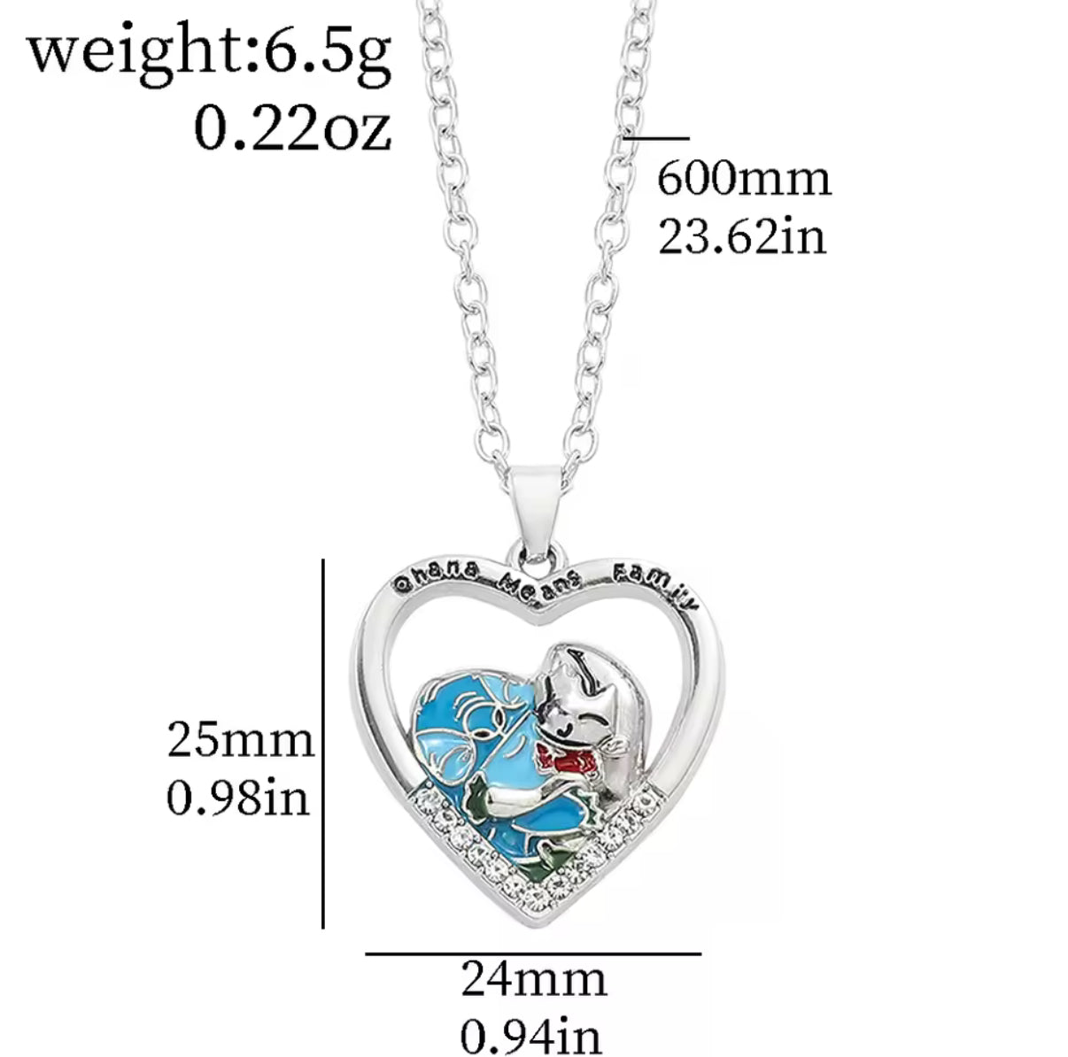 Stitch Ohana Family Anime / Cartoon - Stitch Necklace - Silver Plated Stitch Pendant Necklace for Girls / Women - Jewellery Accessories - Perfect Birthday / Christmas Gift