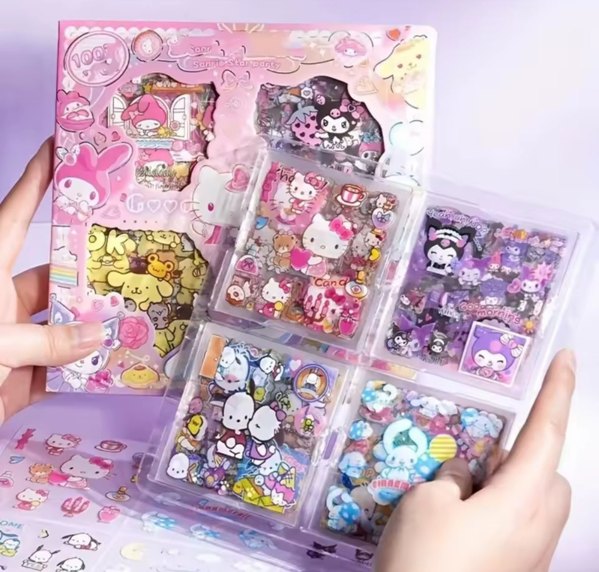100Pcs Sanrio - Kuromi, Melody, Cinnamoroll & Hello Kitty Transparent Waterproof Stickers Cartoon DIY Stationery - Sticker Gift Box - Perfect Birthday / Christmas Gift**