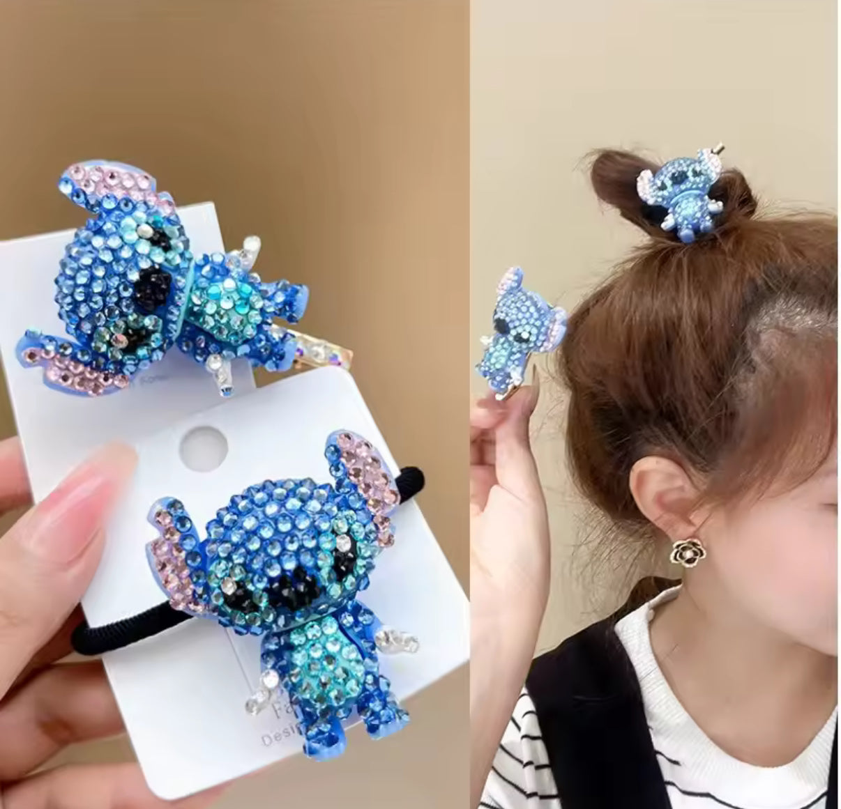 Disney Stitch Anime - Handmade Cartoon Figure Toys Children Kawaii Stitch Sparkly Stone Effect Hair Band, Hair Clip, Accessories, Perfect Girls Birthday / Christmas Gift*