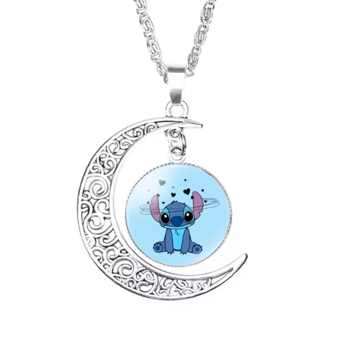 Disney Stitch / Angel 1, 2 & 3 Piece Jewellery Set - Pendant Necklace Star - Silver Coloured - Cartoon Angel Necklace Moon Pendant Couple Anime - Jewellery Birthday / Christmas Gift