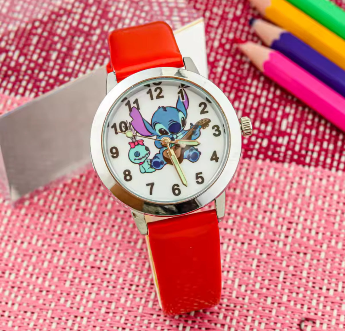 Disney Stitch Fashion Children's Cartoon Watch Kawaii Anime Figure Leather Quartz Wristband watch boys girls kids Gifts - Many
Different Colours & Designs