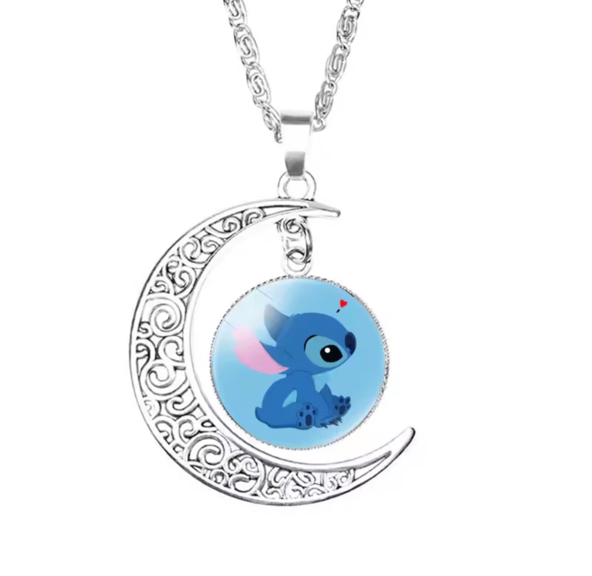 Disney Stitch / Angel 1, 2 & 3 Piece Jewellery Set - Pendant Necklace Star - Silver Coloured - Cartoon Angel Necklace Moon Pendant Couple Anime - Jewellery Birthday / Christmas Gift