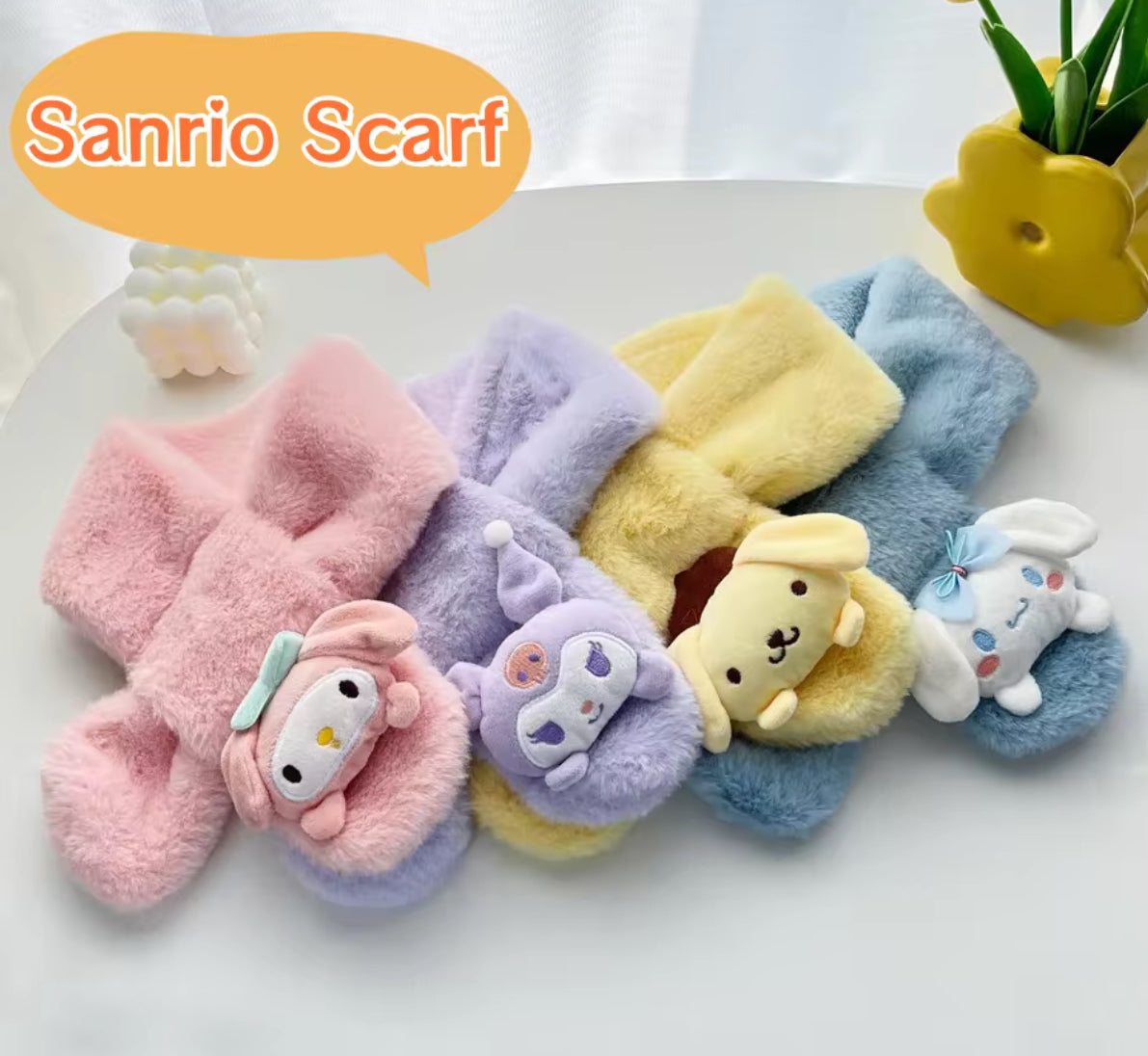 Sanrio Plush Scarf Anime Cartoon My Melody, Kuromi, Cinnamoroll, Pompompurin - Autumn/Winter Soft Warm Scarf - Girls Christmas Gifts