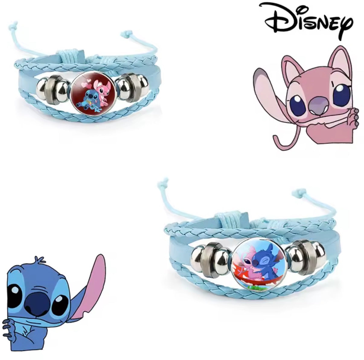 Disney Stitch - Handmade Woven Bracelet Sapphire Blue, Pink & Black Multilayer Cowhide Pendant Rope Bracelet - Animation Surrounding - Kids Birthday / Christmas Gift - 27 Various Designs