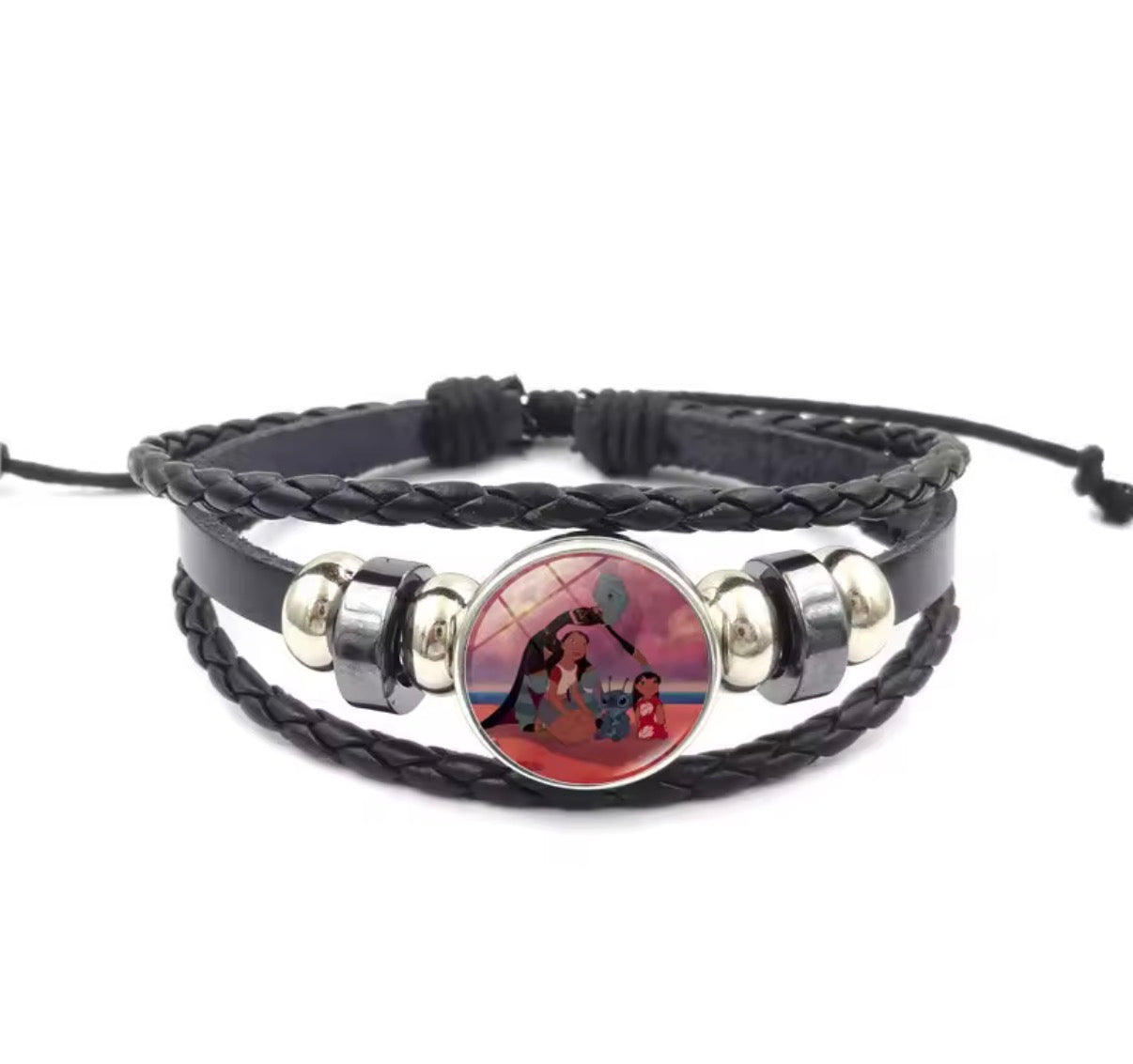 Disney Stitch - Handmade Woven Bracelet Sapphire Blue, Pink & Black Multilayer Cowhide Pendant Rope Bracelet - Animation Surrounding - Kids Birthday / Christmas Gift - 27 Various Designs
