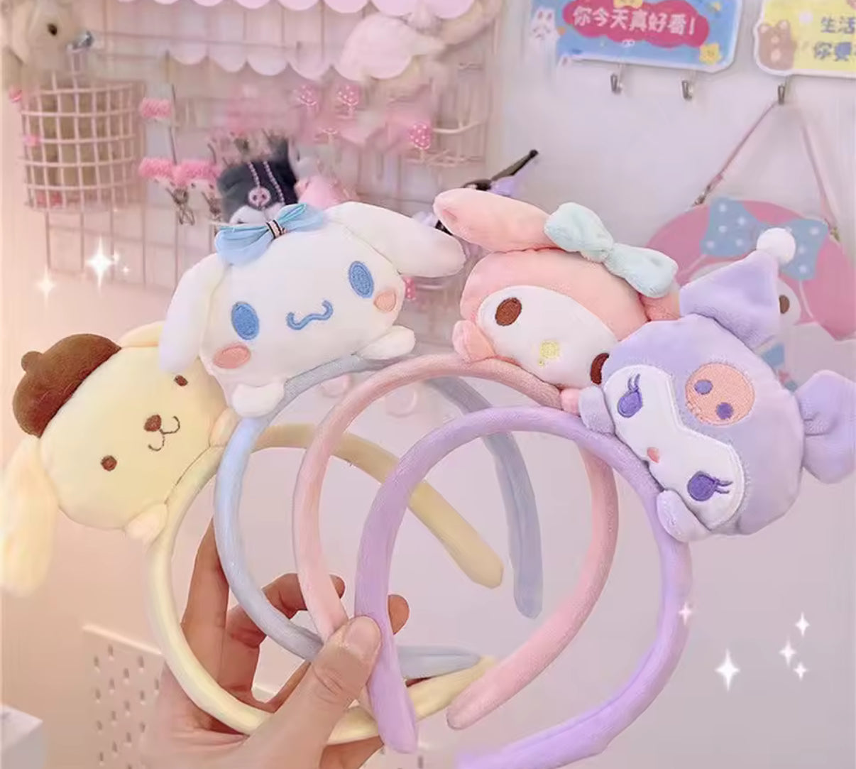 Sanrio Plush Kids Headband - My Melody, Kuromi, Cinnamoroll, Pompom Purin Hair Cute Accessories Kawaii Anime Cartoon Plush Headdress Girls Gift