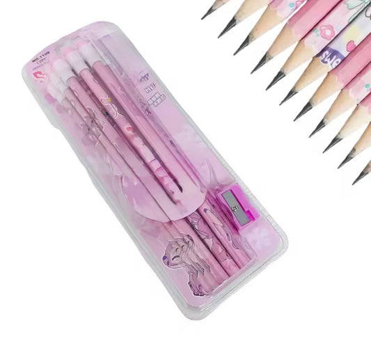 12pcs Stitch Cute Cartoon HB Pencils, 12 Pencils & 1 Pencil Roller Stationery Box Set & Pencil Sharpener, Writing & Drawing - Perfect Christmas / Birthday Gift