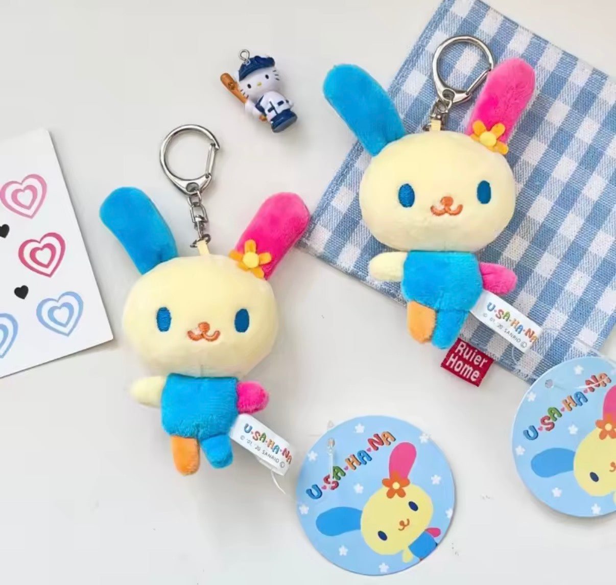 Sanrio 8cm Usahana Cartoon Plush Doll Keychain Kawaii - Stuffed Toy for School Bag - Pendant Gift - 2 Different Designs