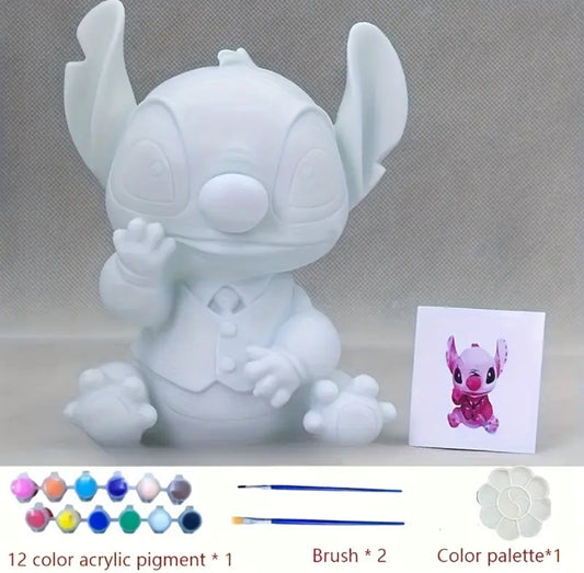 Stitch DIY Paint Your Own Saving Pot / Jar - 3D Handmade DIY Impact Resistant Jar - Non Gypsum White Embryo - Paint With Color, Saving Money Jar Tabletop Decoration - Perfect Birthday / Christmas Gift For Kids**