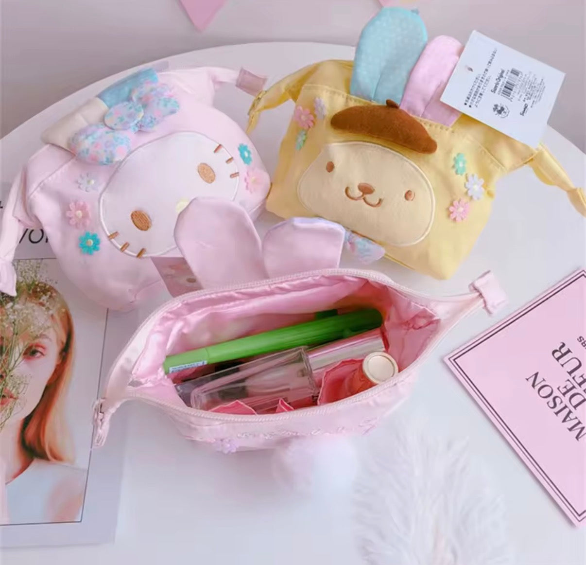 Cute Sanrio Easter Series Cartoon Portable Zipper Canvas Cosmetic/Makeup Organizer Bag - For Girls & Women