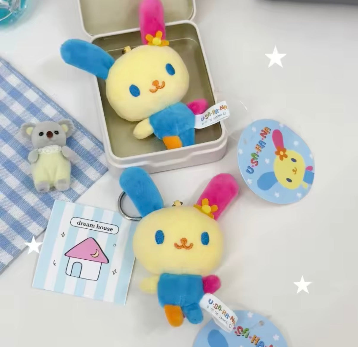 Sanrio 8cm Usahana Cartoon Plush Doll Keychain Kawaii - Stuffed Toy for School Bag - Pendant Gift - 2 Different Designs
