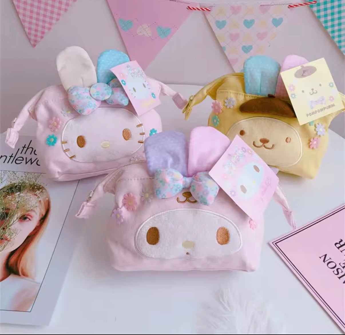 Cute Sanrio Easter Series Cartoon Portable Zipper Canvas Cosmetic/Makeup Organizer Bag - For Girls & Women