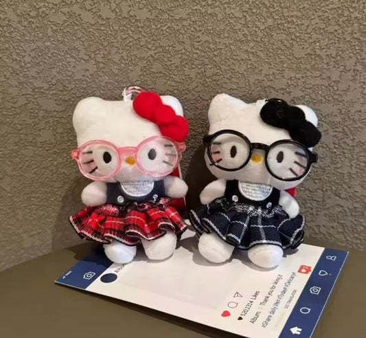 Sanrio 10cm Hello Kitty Kawaii Super Cute With Glasses - Bag Cartoon Cute Plush Doll Keychain -  Christmas / Birthday Gift - 7 Designs