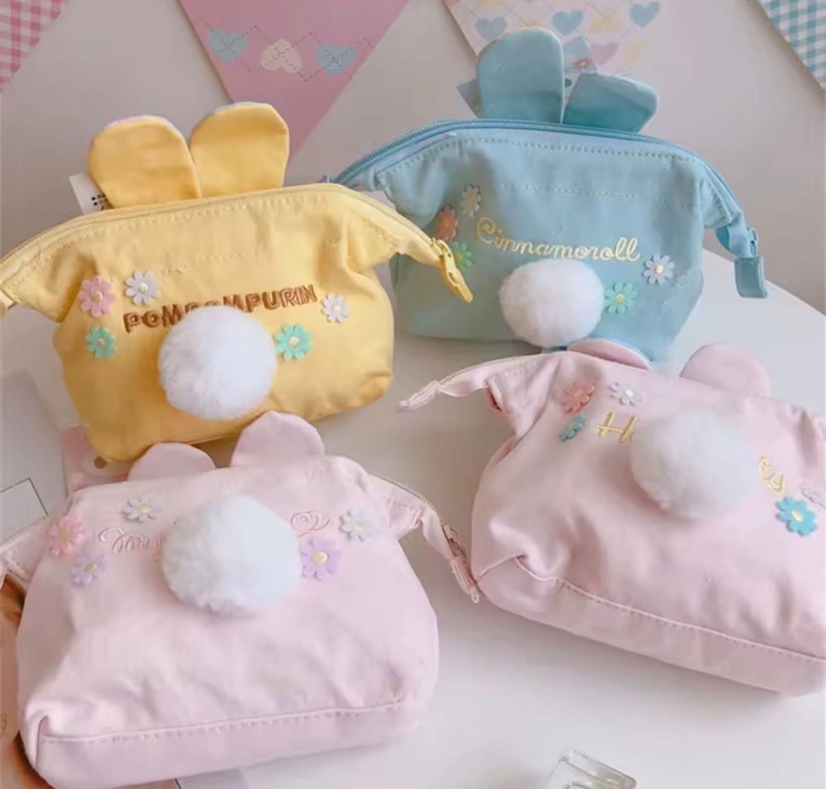 Cute Sanrio Easter Series Cartoon Portable Zipper Canvas Cosmetic/Makeup Organizer Bag - For Girls & Women