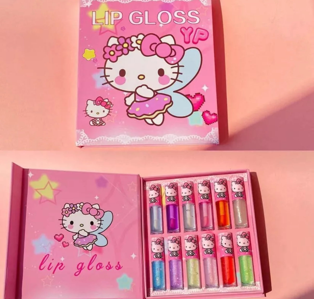 12pcs Hello Kitty Lip Glaze Anime Long-lasting Moisturising Lip Gloss Cartoon Girl Lip Gloss Transparent Colour Cosmetics Gifts**