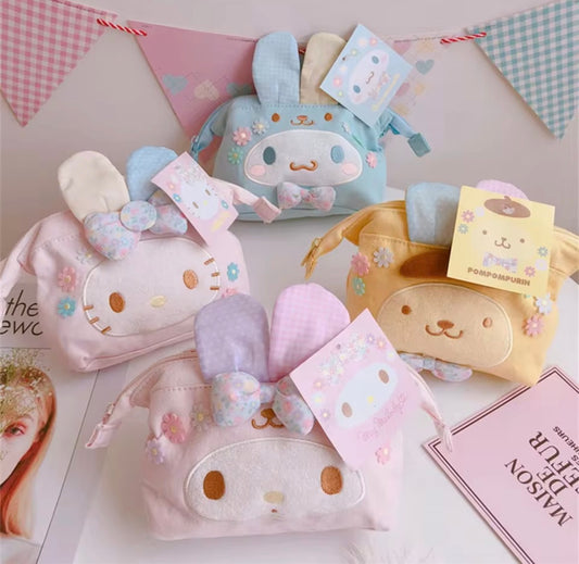 Cute Sanrio Easter Series Cartoon Portable Zipper Canvas Cosmetic/Makeup Organizer Bag - For Girls & Women