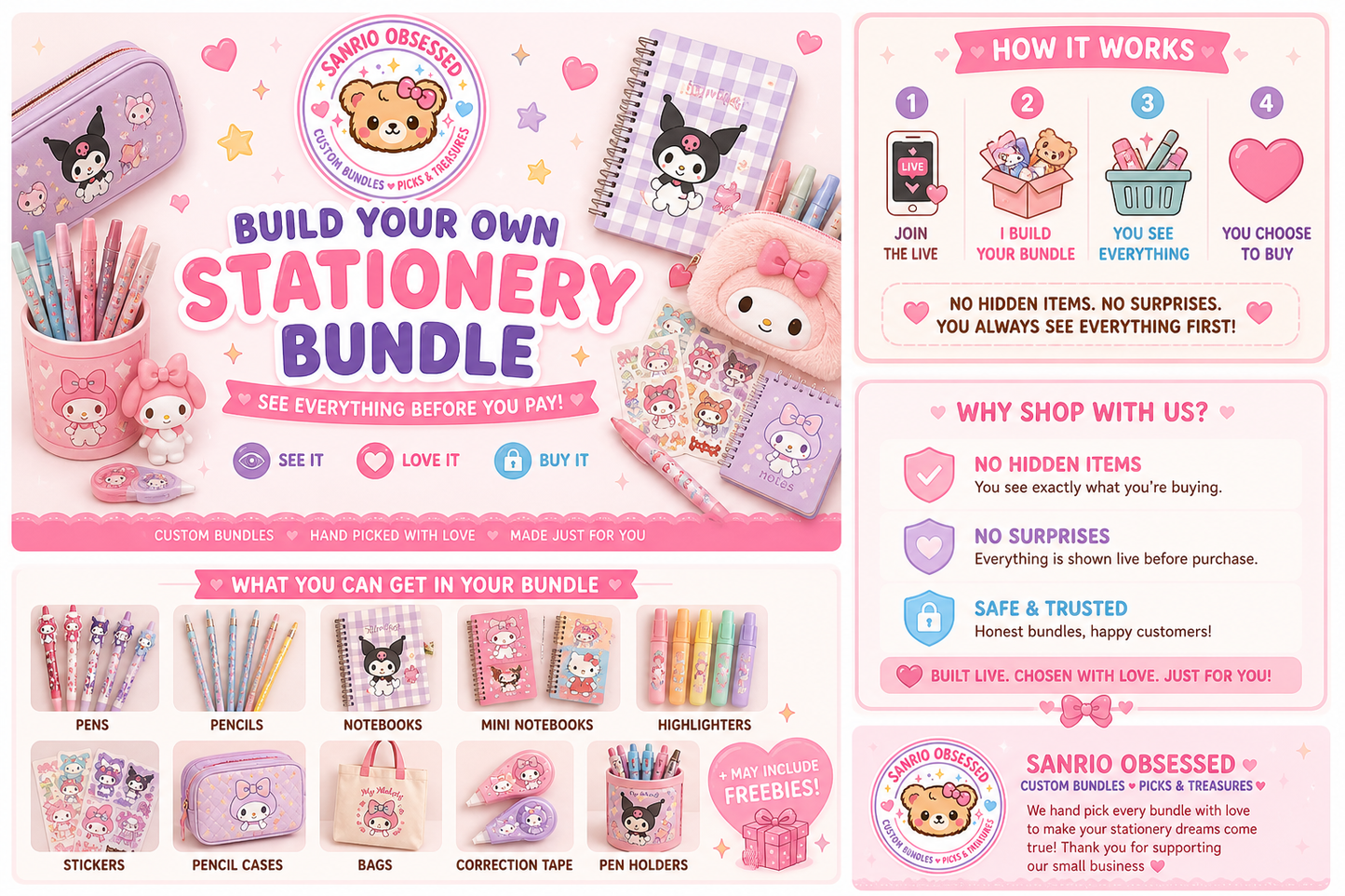 Build a bundle £60 - Kawaii Stationery & Accessories Bundle - Perfect Fun Gifts For Christmas & Birthdays