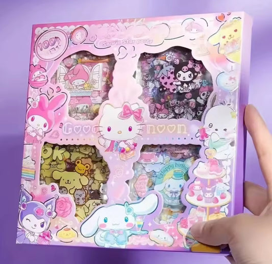 100Pcs Sanrio - Kuromi, Melody, Cinnamoroll & Hello Kitty Transparent Waterproof Stickers Cartoon DIY Stationery - Sticker Gift Box - Perfect Birthday / Christmas Gift**